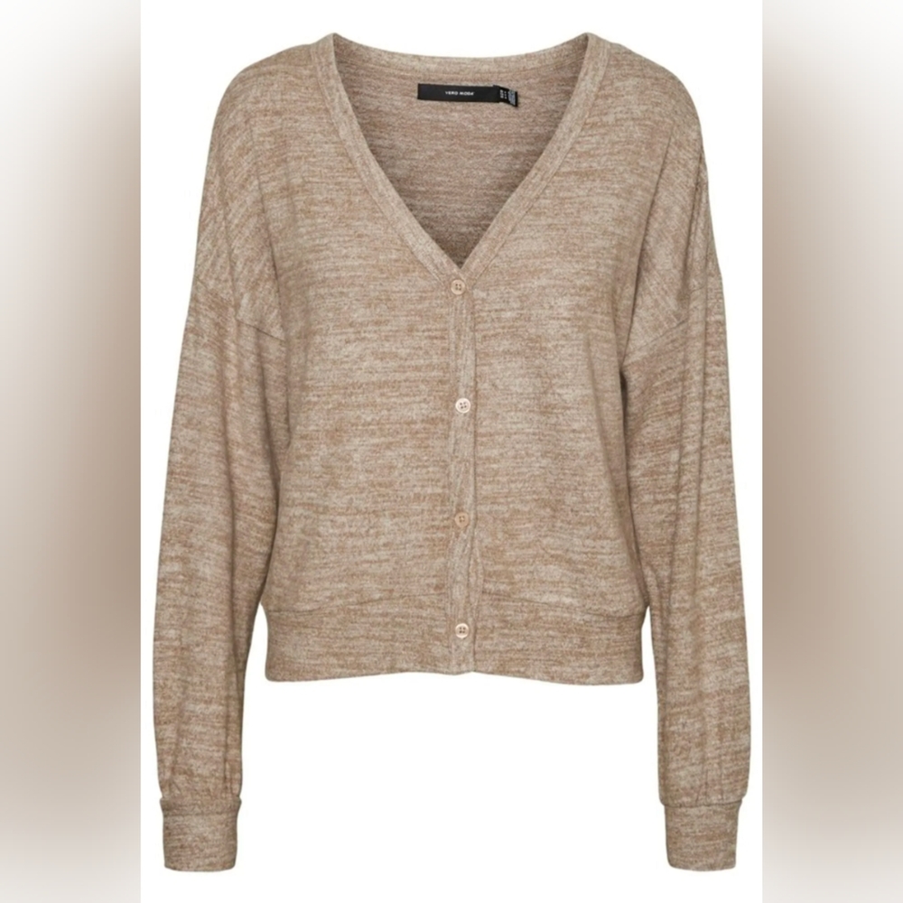 Vero Moda Chill V-Neck Cardigan in Fossil, Size Large